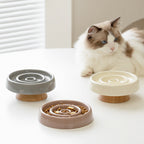 Ceramic Slow Feeder Pet Bowl with Wooden Base