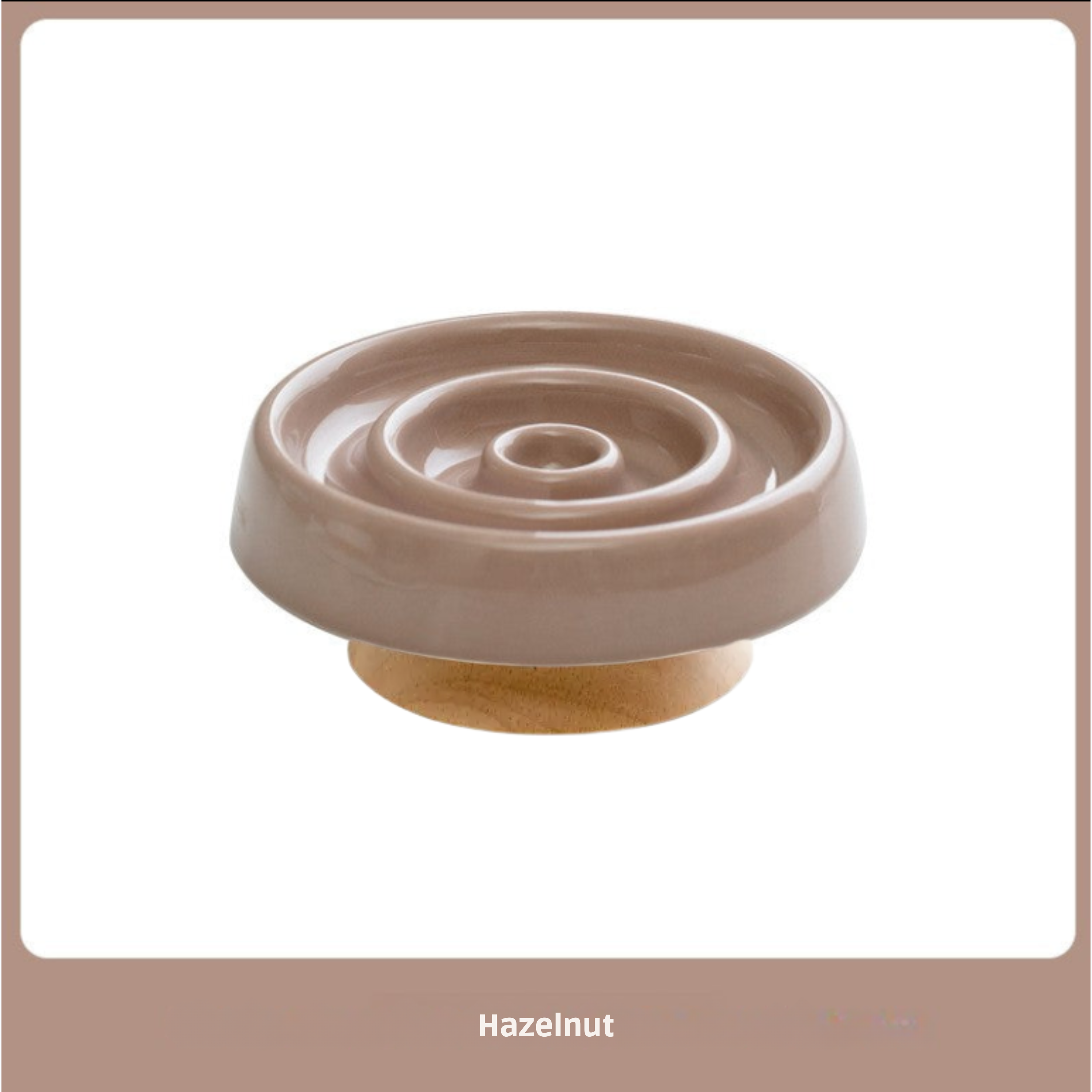 Ceramic Slow Feeder Pet Bowl with Wooden Base