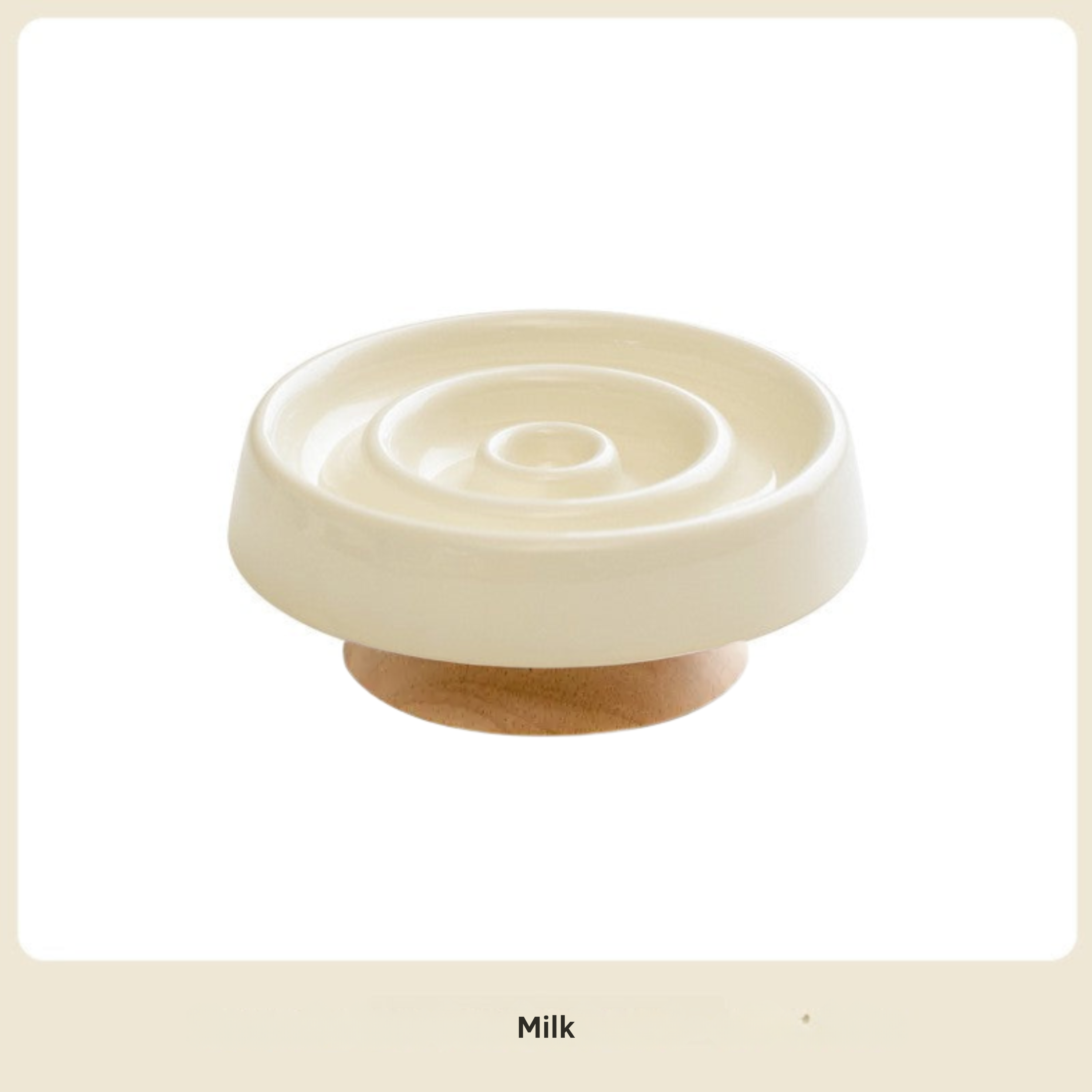 Ceramic Slow Feeder Pet Bowl with Wooden Base